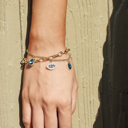 Vista 7 de CIUNOFOR Pulseras de ojo turco rellenas de oro de 14 quilates para mujer, pulsera de cuentas ajustables, linda pulsera contra el mal de ojo