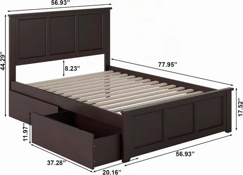 Vista 2 de AFI, Madison - Cama de plataforma de almacenamiento matrimonial con estribo a juego, color espresso