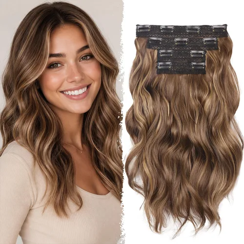 Vista 20 de Extensiones de cabello con clip, extensiones de cabello sintético ondulado de 14 pulgadas con clip (color: 22H10#)