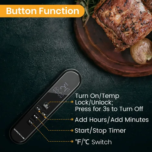 Vista 6 de Circrane Termómetro digital de lectura instantánea, pantalla LED brillante con dígitos enormes y alarma, termómetro de carne para asar a