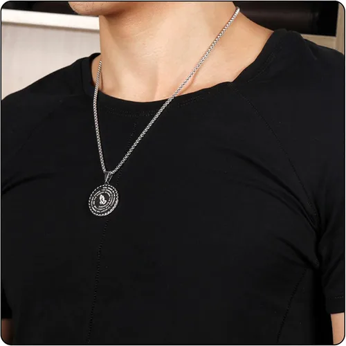 Vista 6 de Fusamk Collar de oración de mano de acero inoxidable de moda con colgante de medallón de oración del Señor