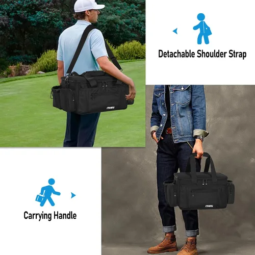 Vista 7 de Bolsa de almacenamiento de disco de golf duradera de gran capacidad con divisores y múltiples bolsillos laterales, color negro