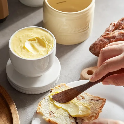 Vista 7 de DOWAN Mantequillera de cerámica con tapa, plato de mantequilla francesa con Beige