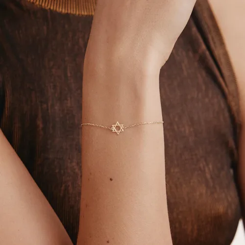 Vista 3 de Pulsera de oro sólido de 14 quilates con estrella de David para mujer, pulsera cristiana de oro real de 14 quilates, pulsera de protección de oro