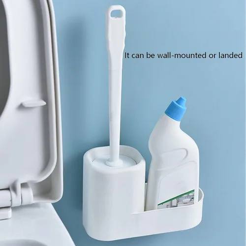 Vista 8 de Escobilla de inodoro con soporte, juego de gancho extra y mango antideslizante, cepillo de baño para limpieza profunda y secado rápido, cepillo