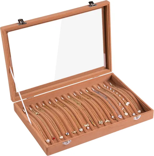Vista 12 de Frebeauty Organizador de collares de 15 ganchos, bandeja de terciopelo con Beige