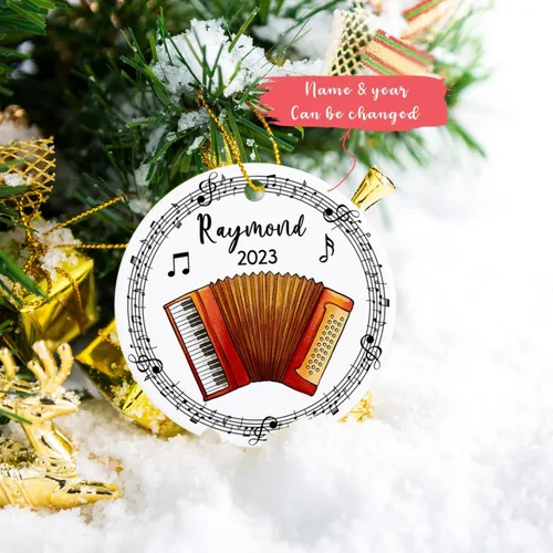 Vista 2 de Adorno de acordeón personalizado de Navidad, adorno de instrumento musical de acordeón para árbol de Navidad 2025, adorno de acordeón regalo