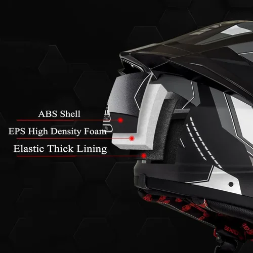Vista 6 de Cascos de cara completa para hombre, color negro, para motocicleta, Street Bike Racing ATV con visera única, casco ligero retro de motocicleta