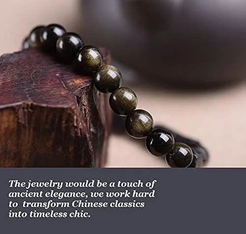 Vista 3 de LOTONTJ Pulsera de turmalina negra natural Feng Shui Wealth Bracelet Golden Sheen Obsidiana Multi-Gem Crystal Pulsera de cuarzo espiritual 0.315in