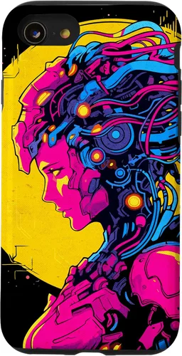 Vista 18 de Funda estilo anime futurista Cyberpunk para iPhone 16 Robot Woman