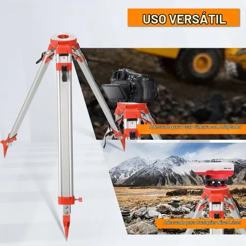 Vista 6 de Trípode de topografía, trípode de levantamiento de aluminio con abrazadera rápida de cabeza plana de 11 roscas de 5/8 pulgadas para estación total