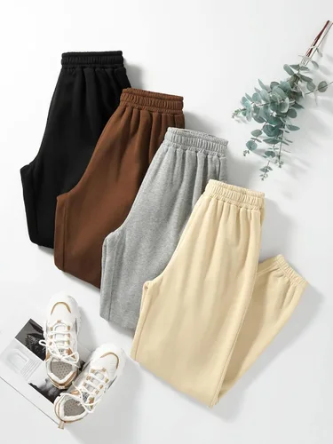 Vista 6 de SheIn Paquete de 4 pantalones deportivos de cintura elástica para mujer
