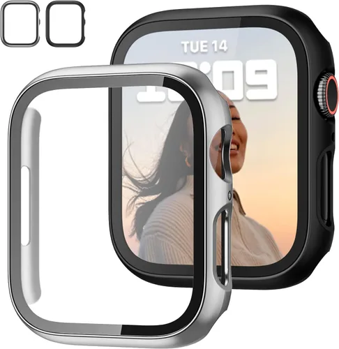 Vista 15 de JZK - 2 fundas con protector de pantalla de vidrio templado para Apple Watch Series 3/2/1 de 38 mm, ultradelgadas, de cobertura completa Negro/Negro