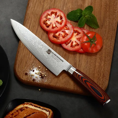 Vista 6 de Cuchillo de chef profesional de Damasco, 67 capas hecho a mano de 8 pulgadas, cuchillo de chef de Damasco, VG10 Super Steel Core