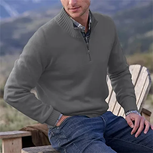 Vista 3 de Mens Polo Shirts Quarter Zip Long Sleeve Classic Casual Pullover Stand Collar Shirts