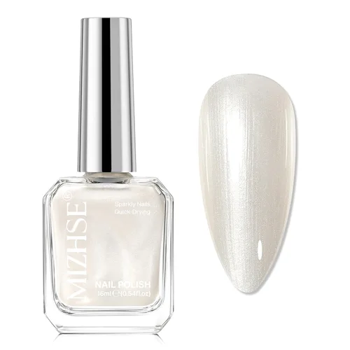 Vista 9 de MIZHSE Esmalte de uñas blanco perla de secado rápido, esmalte de uñas
