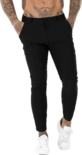 Vista 2 de Pantalones de vestir para hombre, ajustados, elásticos, a cuadros, pierna ajustada