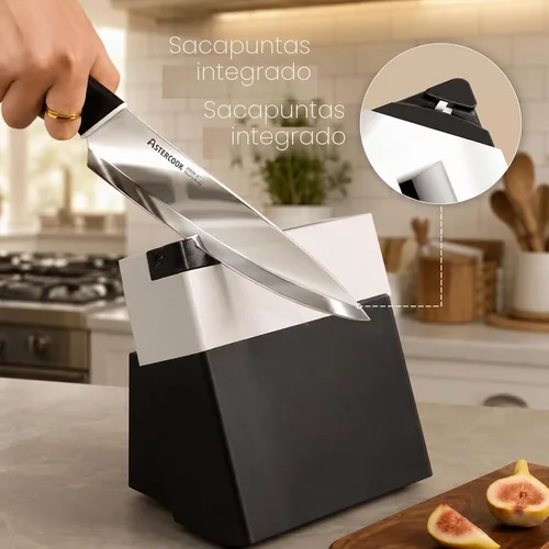Vista 5 de Astercook Juego de cuchillos, cuchillos de cocina con bloque y afilador, revestimiento de cerámica, 15 unidades, cuchillos alemanes de acero