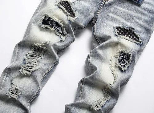 Vista 3 de Jeans ajustados de ajuste recto lavado de moda para hombre