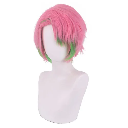 Vista 2 de BERBO Anime Kimetsu No Yaiba Kanroji Mitsuri Cosplay Pelucas Hombres Mujeres Corto Rosa Sintético Pelucas