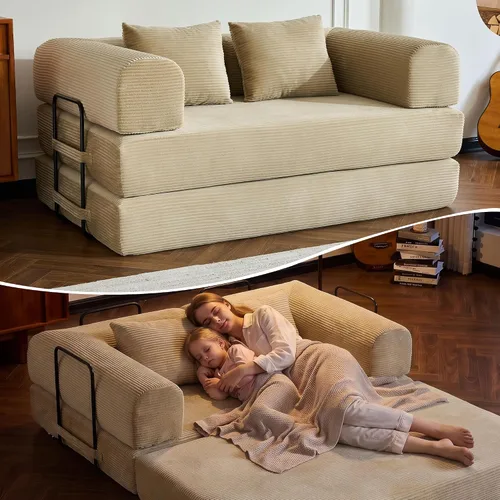 Vista 17 de Sofá cama convertible de 79 pulgadas, sofá futón sin hueso para sala de Marrón