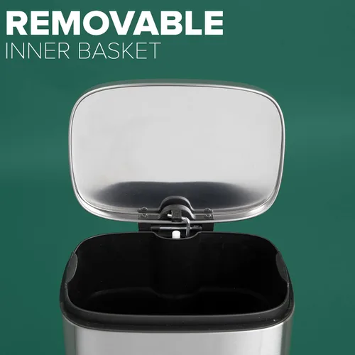 Vista 3 de Farberware Step On - Bote de basura de metal, tapa de cierre suave, resistente a huellas dactilares y manchas, cubo interior extraíble, pedal