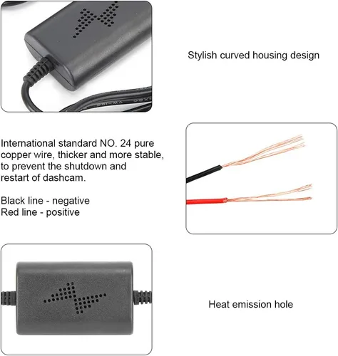 Vista 8 de Acouto Dash Cam Hardwire Kit 12v 24V a 5V 2.5A Straight Mini USB Step Down Line para monitoreo de estacionamiento, cámaras de reserva de vehículos