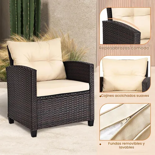 Vista 3 de ORALNER Juego de muebles de patio de 3 piezas, juego de mimbre para Beige
