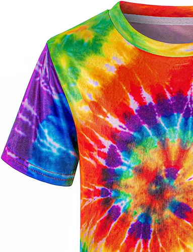 Vista 7 de Disfraz hippie para hombre Momen 60s 70s playera colorida 5 piezas accesorios para fiesta temática
