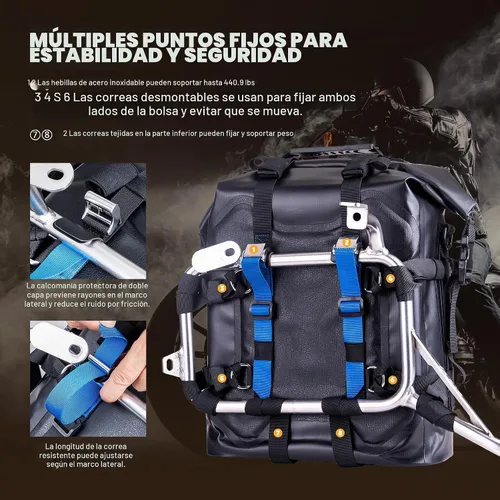 Vista 5 de Bolsa lateral para motocicleta WILD HEART de acero inoxidable, bolsa impermeable con suspensión, bolsas de sillín, 20L/25L, bolsa impermeable Negro