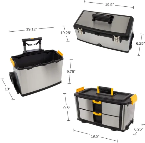Vista 2 de Stalwart 75-7577 masivo y móviles 3 partes acero inoxidable caja de herramientas