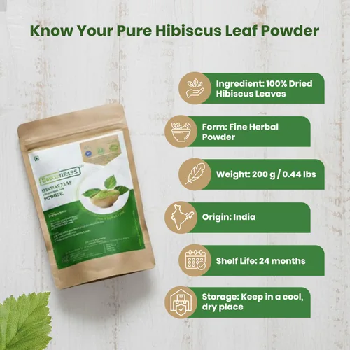Vista 2 de FOODHERBS Polvo de hoja de hibisco 200 gm/0.44 libras Acondicionador natural para el cabello y promotor del crecimiento Previene