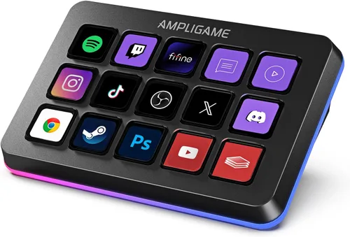 Vista 10 de FIFINE AmpliGame - Controlador de juegos con 15 accesos directos para OBS Streaming Studio con teclas macro, acciones de activación, controlador RGB