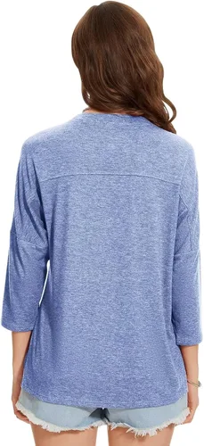 Vista 40 de ZENNILO Camisetas casuales de manga 3/4 para mujer, holgadas, cuello redondo, lindas camisetas básicas