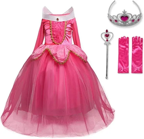 Vista 2 de DH Sleeping Beauty - Vestido de fiesta de princesa para niñas con accesorios de cosplay, rosa, 3-4 años