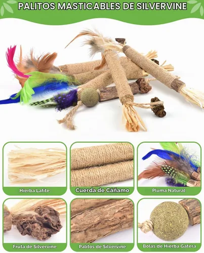 Vista 3 de Palitos masticables de Silvervine de TINDTOP para gatos, paquete de 12 unidades de juguetes naturales masticables de hierba gatera para limpieza