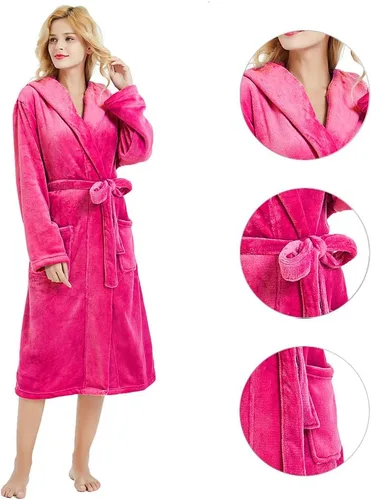 Vista 93 de HEARTNICE Bata de forro polar con capucha para mujer, bata de baño suave para mujer, bonito abrigo largo para casa