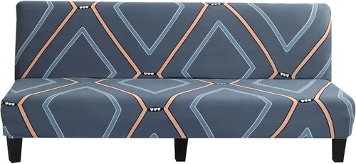 Vista 11 de LiveGo Fundas para futón sin brazos, funda elástica plegable para sofá cama con parte inferior elástica, funda de sofá ajustable estampada, Negro