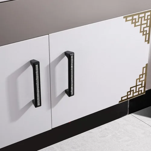 Vista 9 de LANC Tiradores de gabinete de cristal negro para cocina y baño, manijas de gabinete para dormitorio, pomo de gabinete negro mate brillante