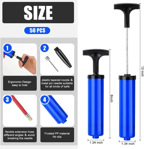 Vista 2 de Jerify Kit de bomba de bola de 8 pulgadas, bomba de aire portátil de pelota deportiva para fútbol con manguera de extensión de aguja, inflador