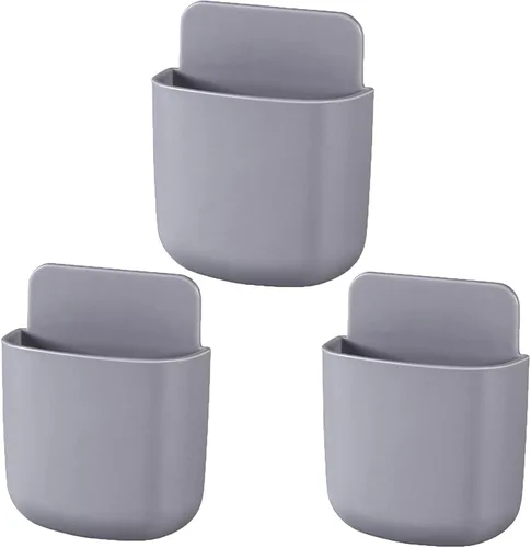 Vista 7 de Paquete de 3 soportes para control remoto de montaje en pared, organizador de carga de teléfono sin agujeros, contenedores de almacenamiento de Azul
