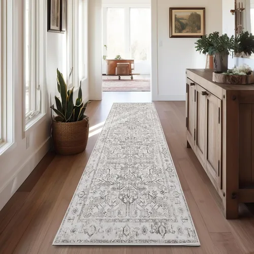Vista 303 de jinchan Lima - Alfombra simétrica floral geométrica lavable, alfombra de entrada de medio círculo de 2 x 3, alfombra de media luna, suave y Azul