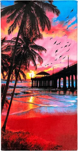 Vista 6 de Beachland Toalla de playa personalizada Sunset Palms de 30 x 60 pulgadas, 100% algodón (una toalla, muelle personalizado Sunrise)