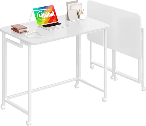 Vista 8 de 4NM Escritorio de computadora rodante móvil pequeño de 23.6", mesa carrito plegable para laptop con ruedas, escritorio de oficina portátil para Todo