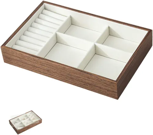 Vista 2 de Holibanna 3pcs Walnut Jewelry Tray trinket tray decorative tray jewelry organizer tray jewelry organization lidded trinket case jewelry display tray