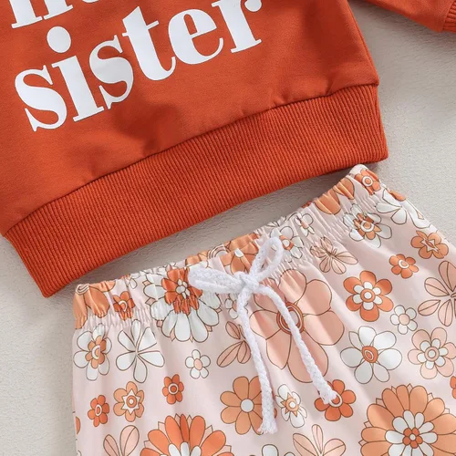 Vista 4 de CIYCUIT Conjunto de 3 piezas de sudadera de margaritas + pantalones + diadema, ropa infantil de otoño e invierno