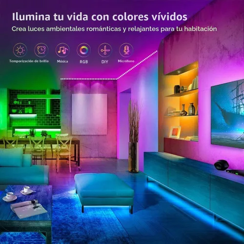 Vista 4 de Lcutml - Tira de luces LED inteligentes de 50 pies, sincronización con música con control remoto de 40 teclas, tiras de luces con control