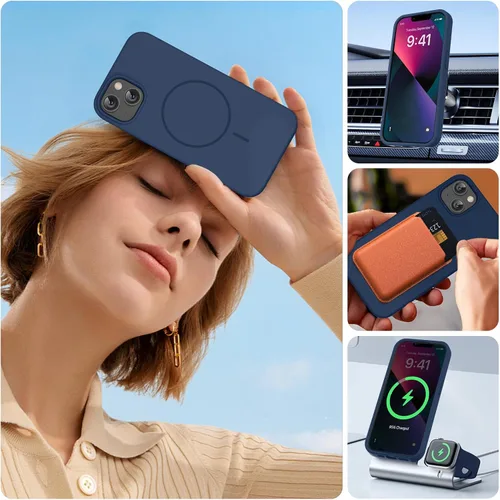 Vista 5 de Miracase Funda diseñada para iPhone 13, con protector de pantalla de vidrio templado, forro de microfibra suave antiarañazos, funda de goma de Azul