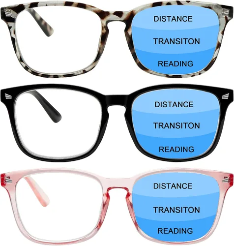 Vista 11 de Paquete de 3 gafas de lectura progresivas multifocales con bloqueo de luz azul para mujeres y hombres, gafas de computadora con bisagra de resorte 3