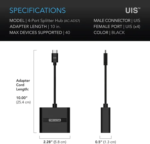 Vista 6 de AC Infinity Hub divisor UIS, adaptador de 4 puertos, cable conector para compartir programación UIS para luces de cultivo LED, ventiladores de motor
